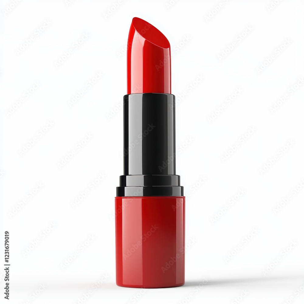 lipstick tube in vibrant red, standing upright with the cap slightly open, isolated on a clean white background lipstick tube in vibrant red, standing upright with the cap slightly open, isolated on a clean white background