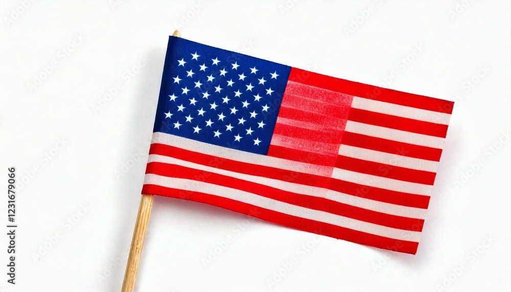 Fototapeta premium American flag waving on a flagpole, with blue sky background