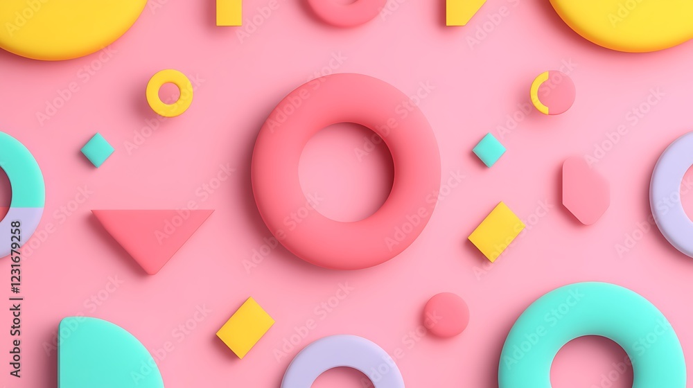 Fototapeta premium Colorful Abstract Shapes and Forms on Pink Background for Creative and Design Projects