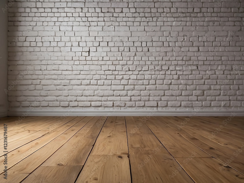 Fototapeta premium Cozy Interior with Rustic Brick Wall and Wooden Floor in Modern Living Space