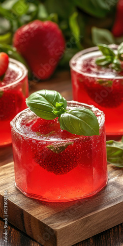 Wallpaper Mural Refreshing Strawberry Basil Lemonade in Glasses with Fresh Garnish on Wooden Board Torontodigital.ca