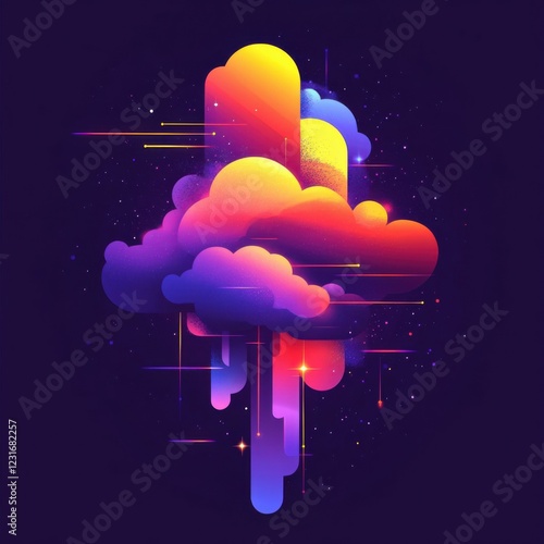 vector style flat illustration cloud, low-angle, space background, cosmic glowing cloud, ethereal and radiant. clean lines 2D design photo