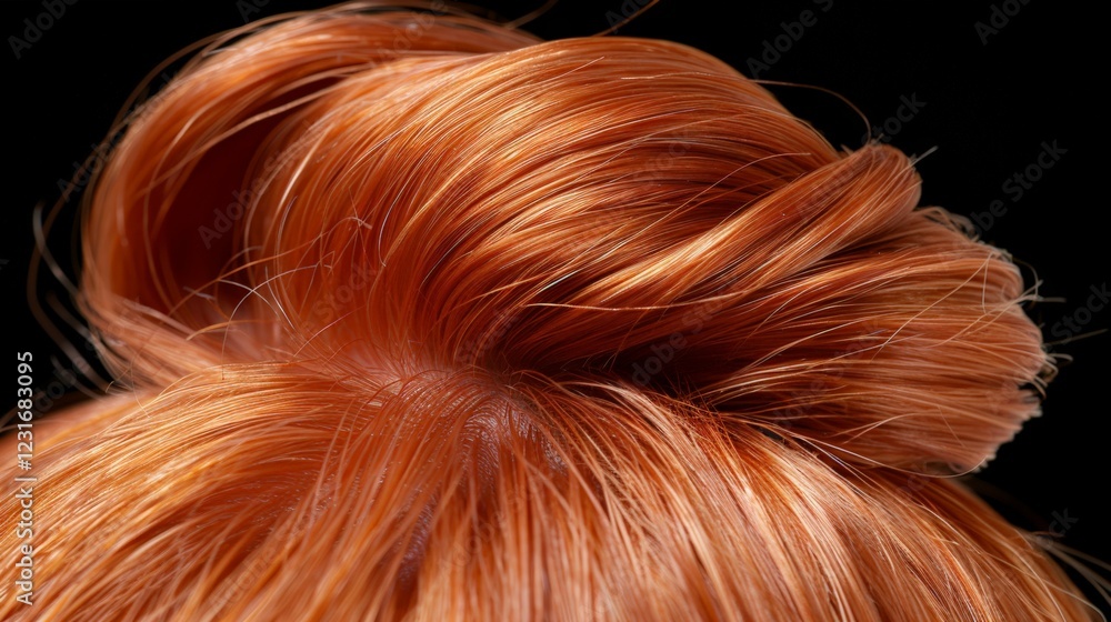 Naklejka premium Red hair close-up with detailed texture on black background