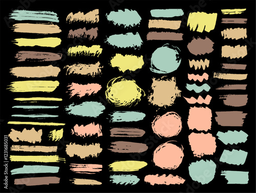 Ink dry brushstroke vector pack. Freehand inkblot streak abstract shapes. Splattered stain web sticker stencil collection. Brush stroke paint stains drawing.