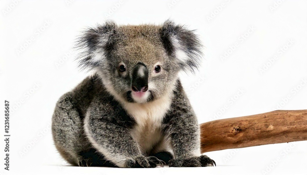 Naklejka premium Young koala, Phascolarctos cinereus, 14 months old, sitting in front