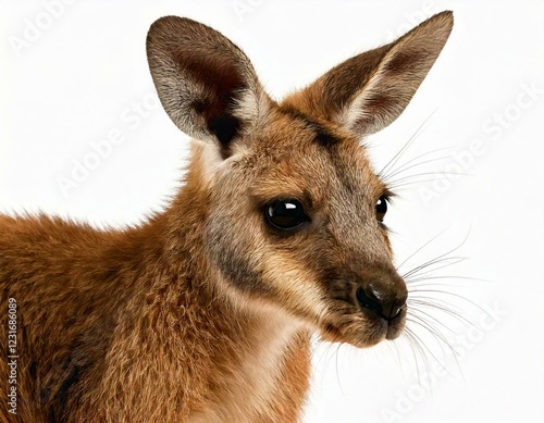 young red kangaroo (9 months) - Macropus rufus in front of a white photo