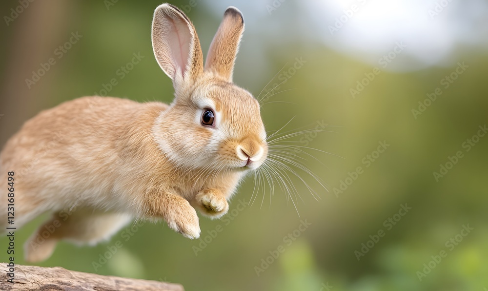 Rabbit running around in green grass, Generative AI Rabbit running around in green grass, Generative AI