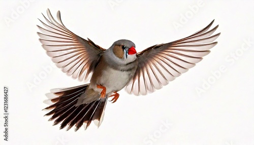  Zebra Finch flying, Taeniopygia guttata, against white background photo