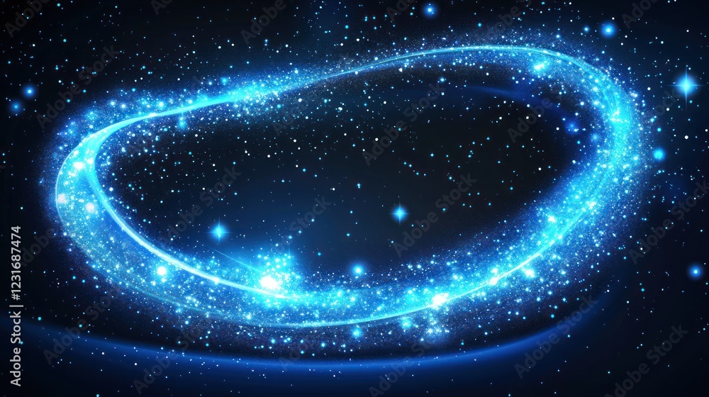 Fototapeta premium Glowing Blue Cosmic Ring, Space Background, Abstract Design