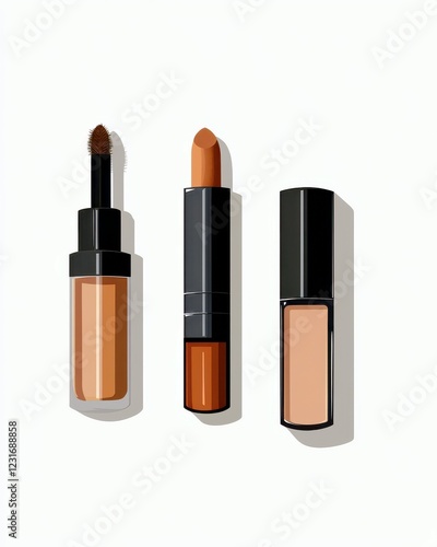 Wallpaper Mural Stylish Collection of Makeup Products Featuring Lipstick, Foundation, and Brow Gel on a Clean White Background for Beauty and Cosmetics Themes Torontodigital.ca