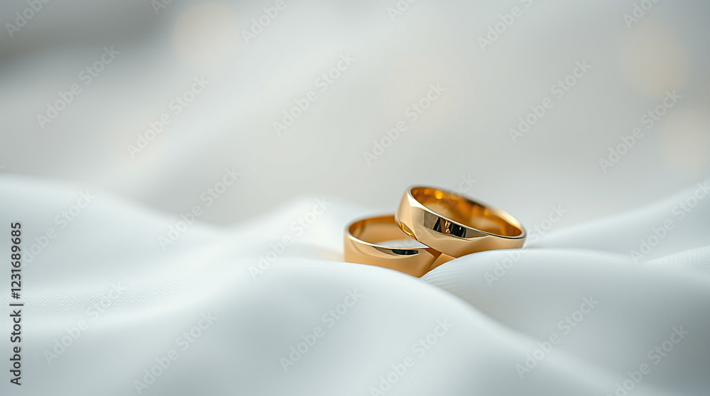 Romantic Gold Wedding Bands on Soft White Fabric with Elegant Glow Romantic Gold Wedding Bands on Soft White Fabric with Elegant Glow