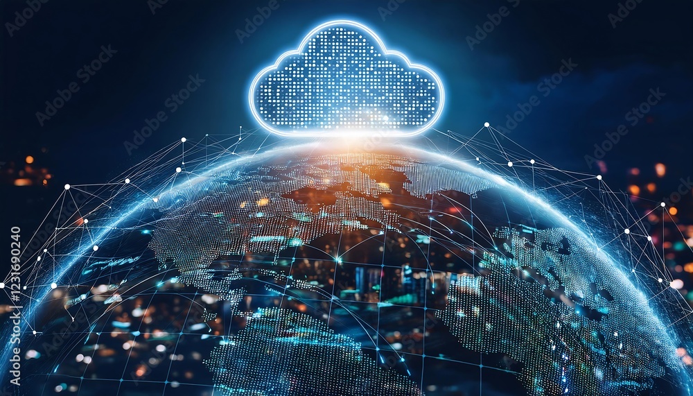 image of cloud computing and digital data transfer with computing networked across cities country and globe with virtualization approach image of cloud computing and digital data transfer with computing networked across cities country and globe with virtualization approach