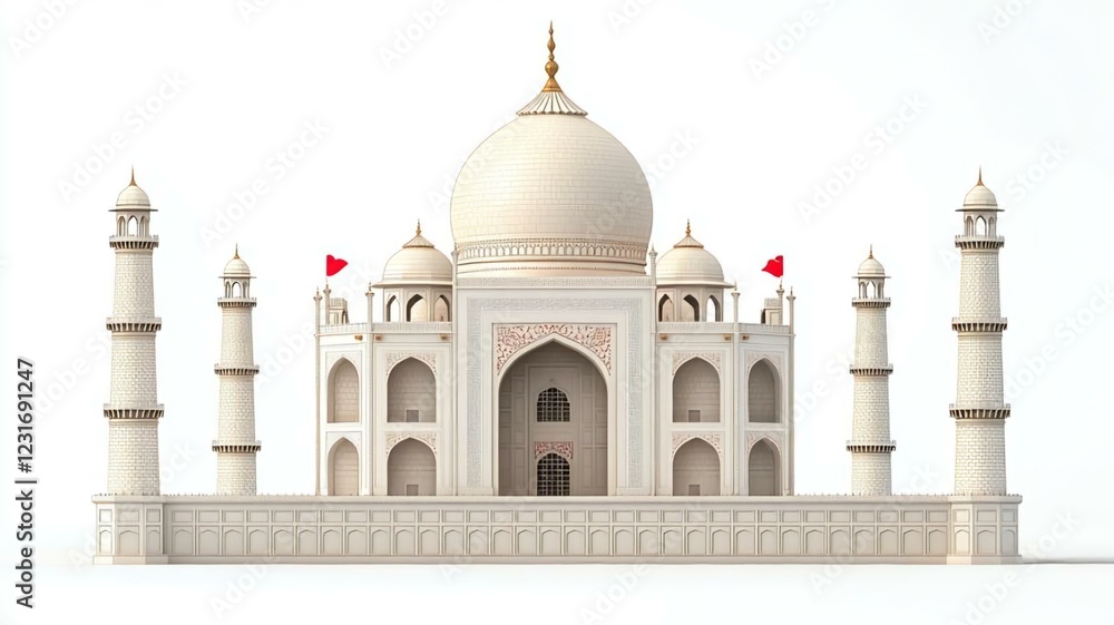 Obraz premium White Marble Replica of Iconic Monument with Flags and Detail