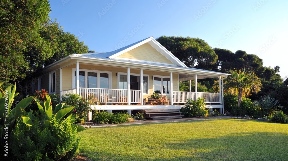 Charming Yellow Beach House with Lush Tropical Landscaping Charming Yellow Beach House with Lush Tropical Landscaping