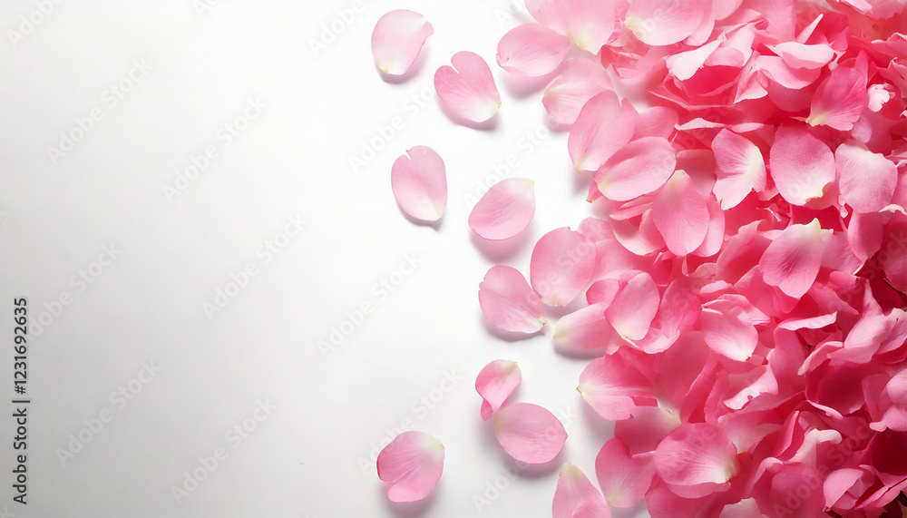 舞い散るピンクの桜の花びらと満開の桜の白い背景 俯瞰構図 舞い散るピンクの桜の花びらと満開の桜の白い背景 俯瞰構図
