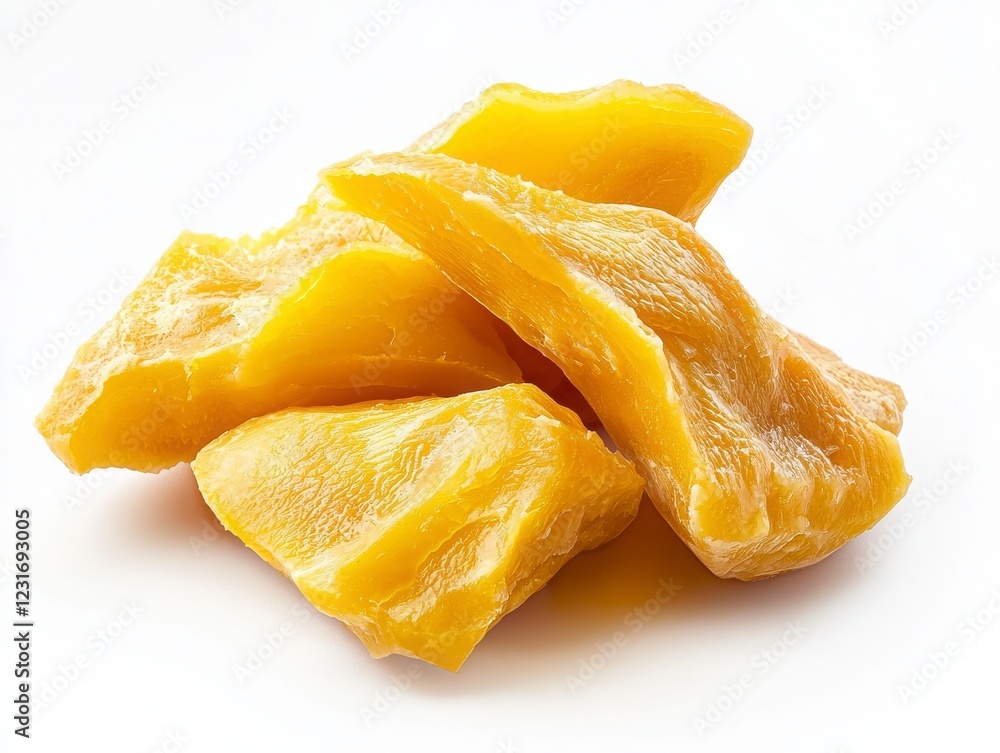 Dried Mango Pieces on White Background for Healthy Snack Options Dried Mango Pieces on White Background for Healthy Snack Options