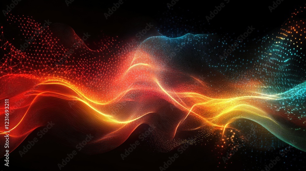 Fototapeta premium Dynamic abstract digital background with glowing lines and grid patterns, evoking technology and AI