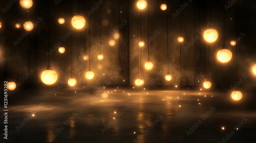 A serene scene featuring floating, glowing orbs in a dark environment, creating a magical and ethereal atmosphere.