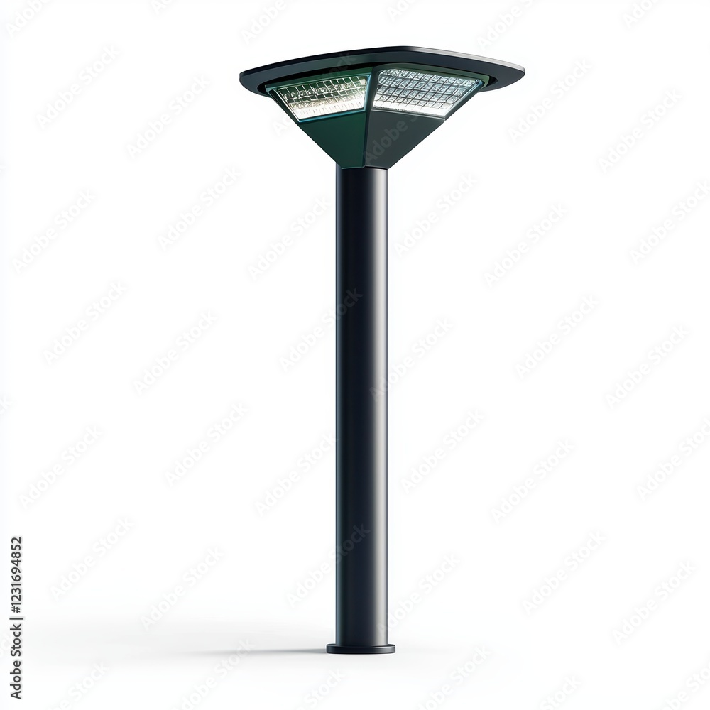 Solar-powered LED garden light with a sleek design, isolated on a clean white background Solar-powered LED garden light with a sleek design, isolated on a clean white background