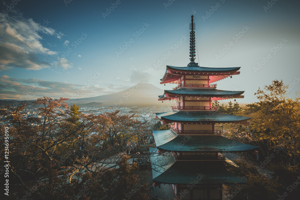 Chureito pagoda at Fuji mountain. Beautiful japanese landmarks and landscapes Chureito pagoda at Fuji mountain. Beautiful japanese landmarks and landscapes
