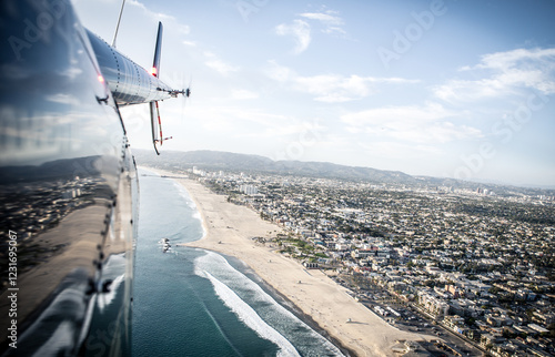 Aerial view of sand and seashore in Santa monica photo