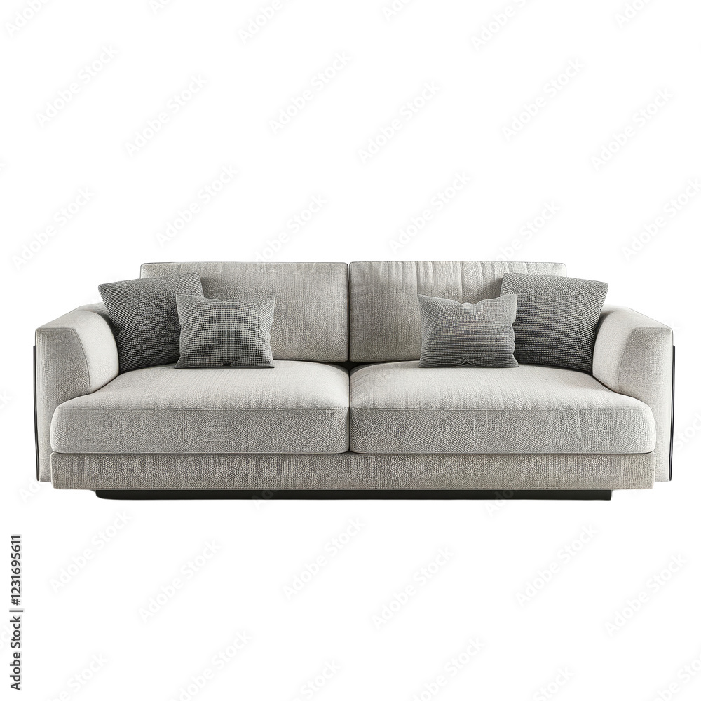 Modern beige fabric sofa with pillows. Elegant and comfortable seating furniture, perfect for living room or lounge area decor. Modern beige fabric sofa with pillows. Elegant and comfortable seating furniture, perfect for living room or lounge area decor.