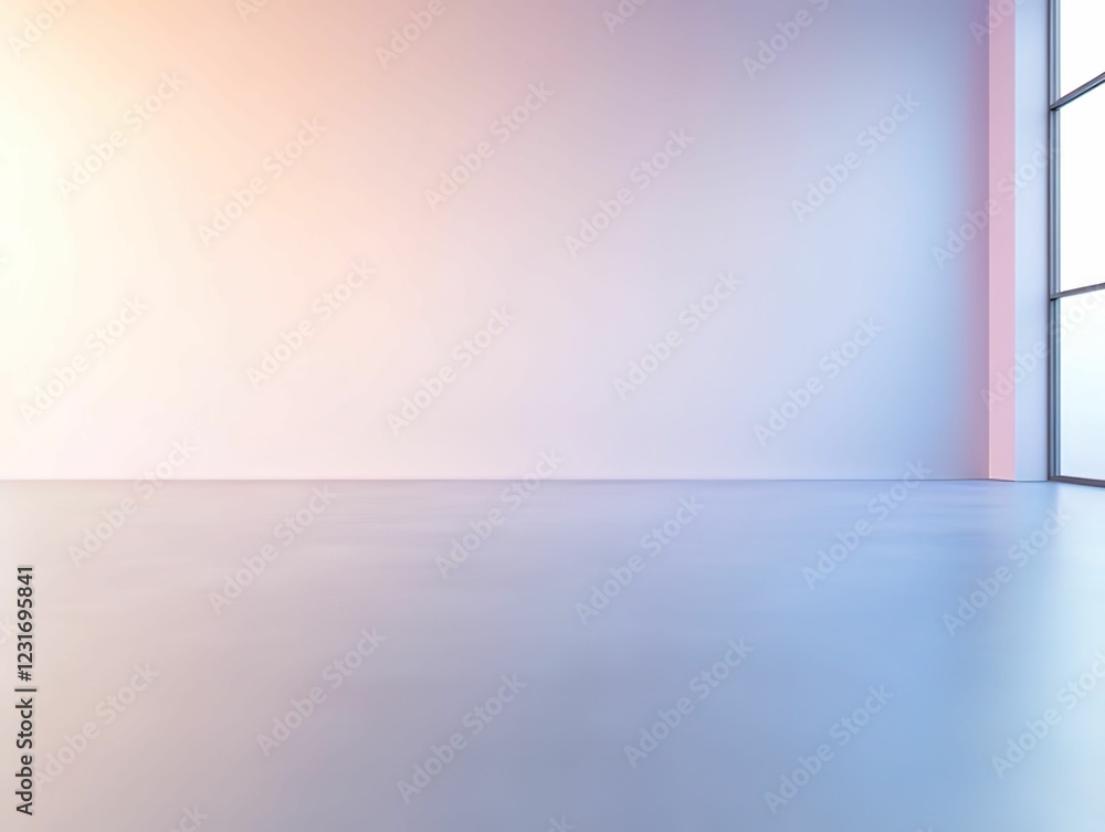 A minimalist room with a smooth floor and softly lit walls, featuring a large window that allows natural light to illuminate the space. A minimalist room with a smooth floor and softly lit walls, featuring a large window that allows natural light to illuminate the space.