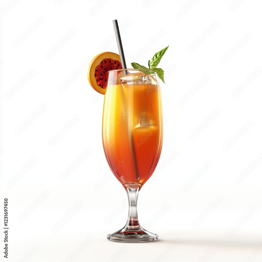tall cocktail glass with a fruity garnish and a straw, centered on a clean white background tall cocktail glass with a fruity garnish and a straw, centered on a clean white background