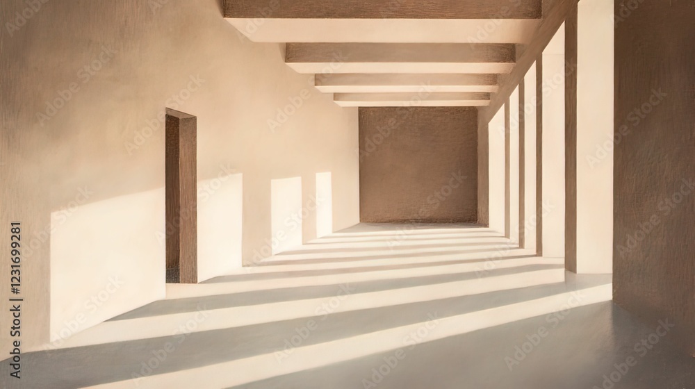 Fototapeta premium Abstract architectural depiction of warehouse design interior space visual minimal environment perspective compressed scale