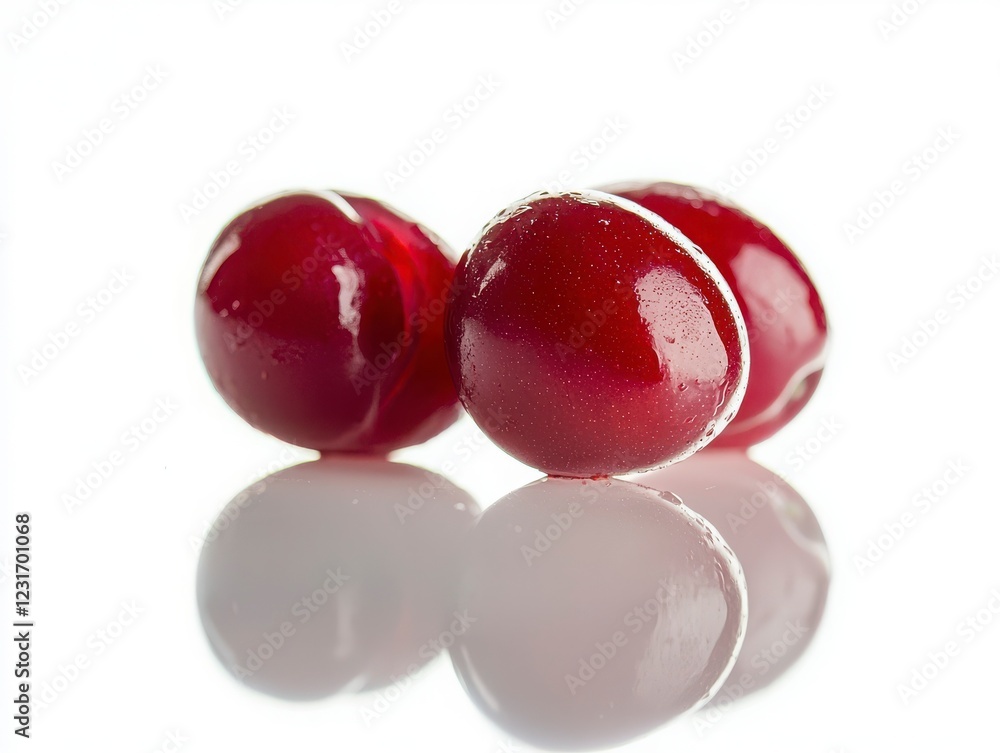 Fresh Red Cherries Isolated on White Surface with Reflection Fresh Red Cherries Isolated on White Surface with Reflection