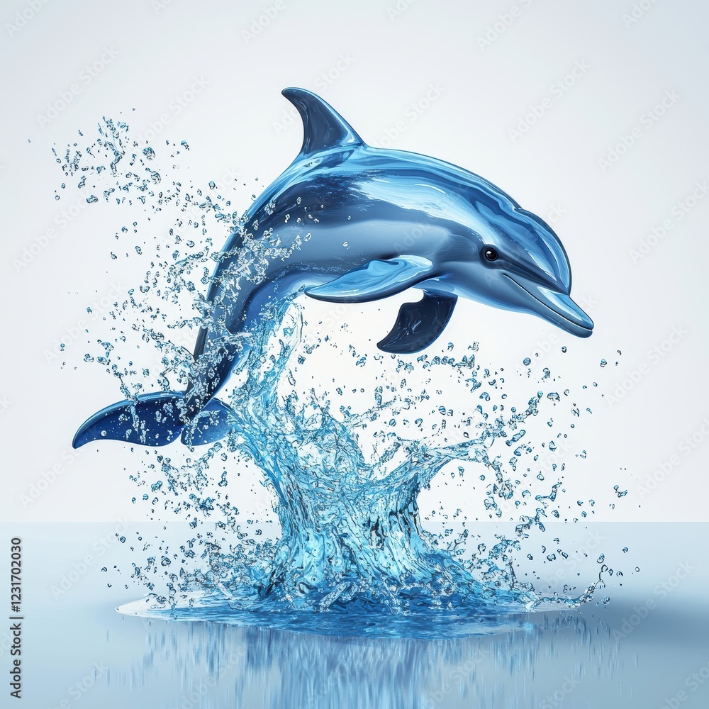 Obraz premium Graceful dolphin jumping out of the water, isolated on a clean white background