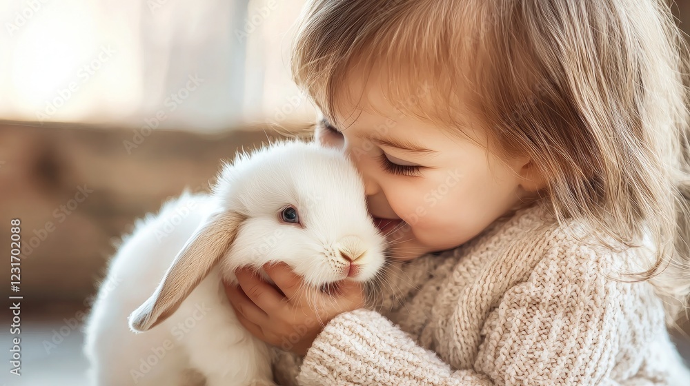 Girl hugging a cute bunny for Easter celebration. Girl hugging a cute bunny for Easter celebration.
