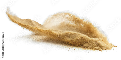 Flying Sand explosion, Sand dust powder falling isolated on PNG