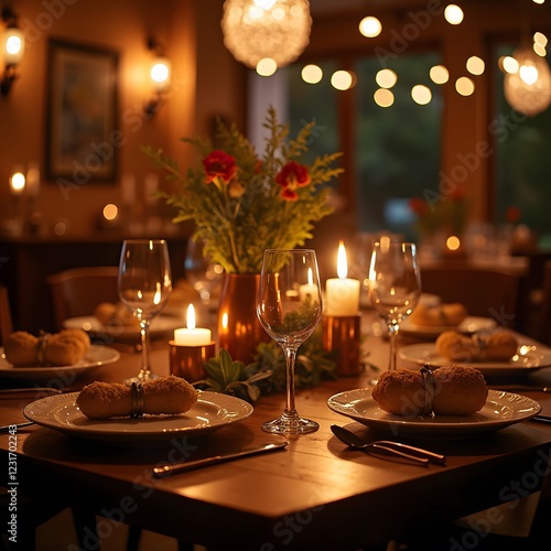 Wallpaper Mural Enchanting Rustic Table Setting Lit by Neon Lights Torontodigital.ca