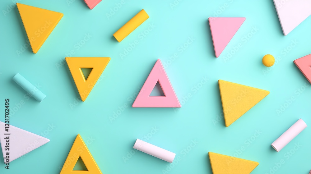Colorful geometric shapes on a vibrant blue background for playful and modern design concepts and creative projects Colorful geometric shapes on a vibrant blue background for playful and modern design concepts and creative projects