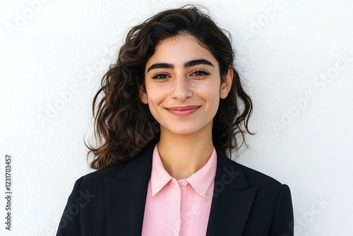 Headshot closeup portrait middle eastern Israel businesswoman business lady standing isolated on white background. photo