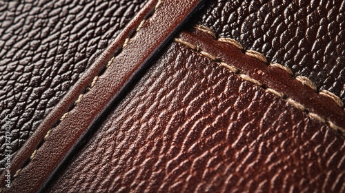 Close-up brown leather texture, stitching detail, background blurred,  design element photo