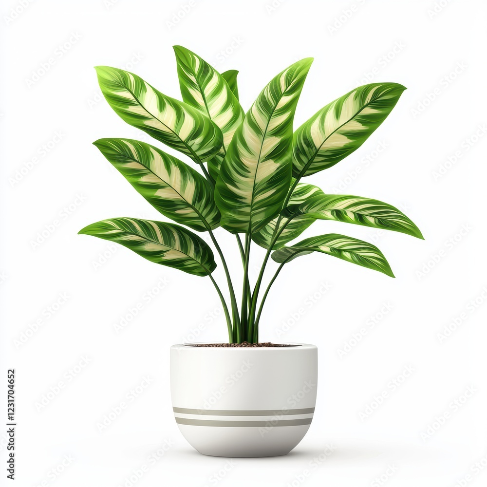 Zebra plant with striped leaves in a stylish planter, placed on a bright white background Zebra plant with striped leaves in a stylish planter, placed on a bright white background
