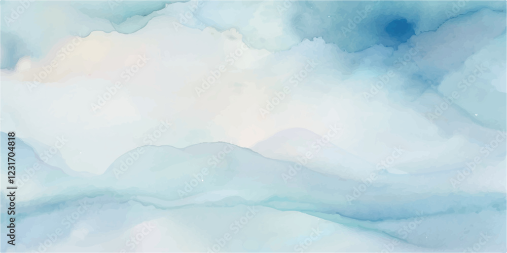 Obraz premium A Dreamlike Watercolor Sky in Light Blue Tones, Complete with Gentle, Fluffy Clouds That Flow Gracefully Across the Sky, Evoking an Atmosphere of Tranquil Beauty and Peacefulness Perfect for Relaxatio