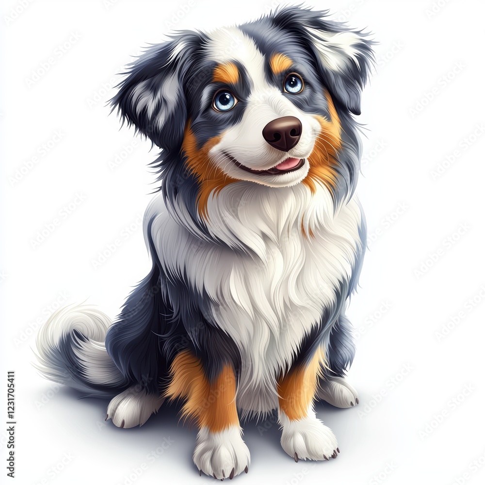 Fototapeta premium Australian Shepherd with a blue merle coat and bright eyes, isolated on a clean white background