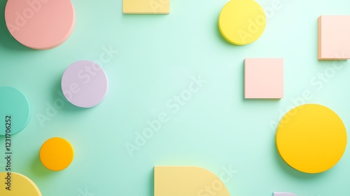 Colorful Geometric Shapes on Soft Mint Background for Creative Abstract Design Projects and Modern Artwork