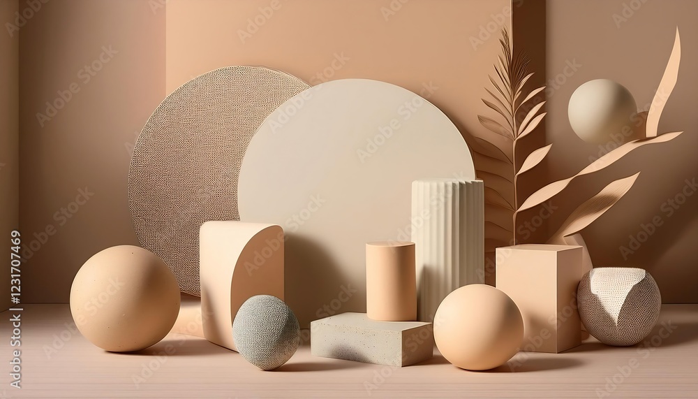 Fototapeta premium Elegant arrangement background of geometric shapes in neutral tones