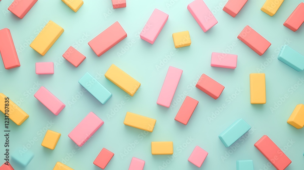 Colorful geometric shapes scattered on a pastel background for playful and creative design concepts Colorful geometric shapes scattered on a pastel background for playful and creative design concepts