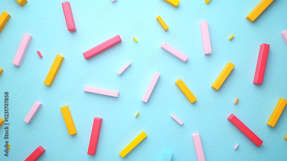 Colorful geometric shapes scattered on a light blue background for creative art and design projects Colorful geometric shapes scattered on a light blue background for creative art and design projects