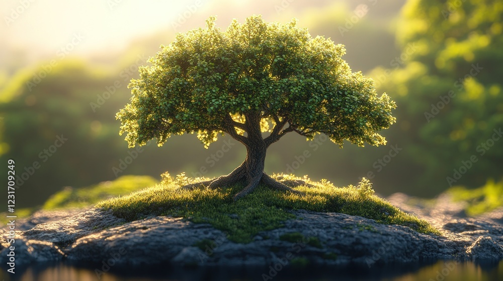 Charming 3D cartoon hickory tree with lush green base and leafy canopy, ideal for nature-inspired logos Charming 3D cartoon hickory tree with lush green base and leafy canopy, ideal for nature-inspired logos
