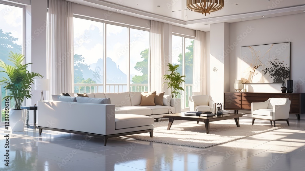 Fototapeta premium Bright white minimalist interior in Modern Classic style with chic decor