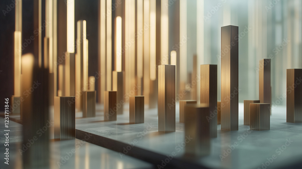 Obraz premium A dynamic, 3D bar chart with multiple categories, highlighting the differences between them. The bars are solid and visually impactful, with labels and values displayed above them.
