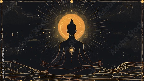 Manipura Solar Plexus Chakra Flat Vector Illustration: Spiritual Energy Concept Design for Yoga and Meditation Practices