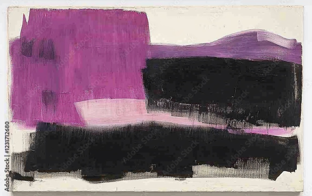 Abstract painting with purple and black shapes on off-white canvas. Abstract painting with purple and black shapes on off-white canvas.