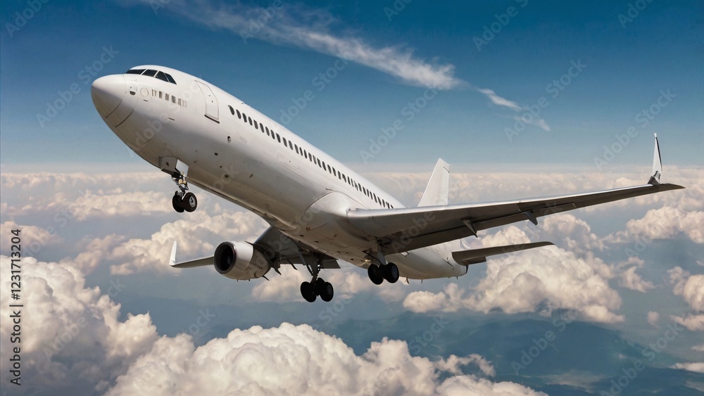 Naklejka premium photo of a white air plane,above, realistic,hd quality.